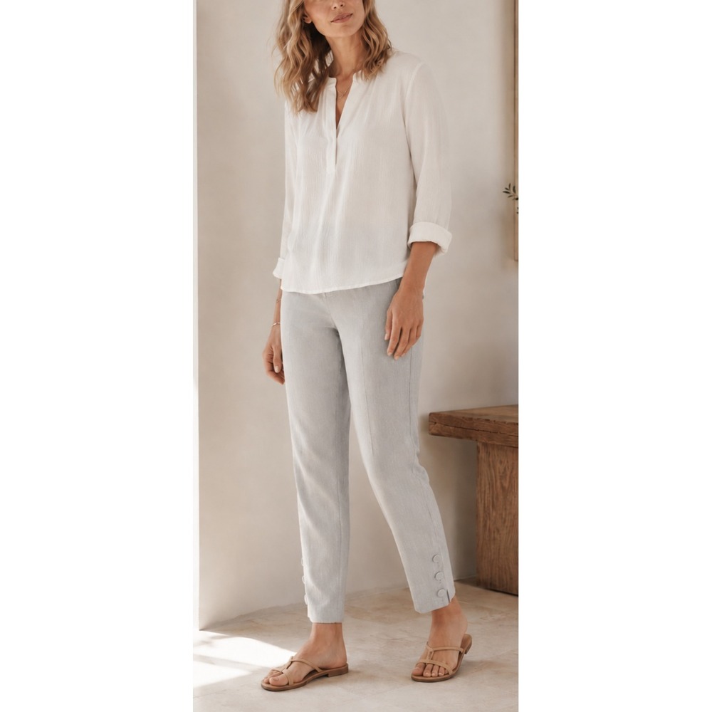 New J. Jill Button Hem Ankle Pants Zinc White Gray Linen Blend Stretch Medium - Picture 16 of 16